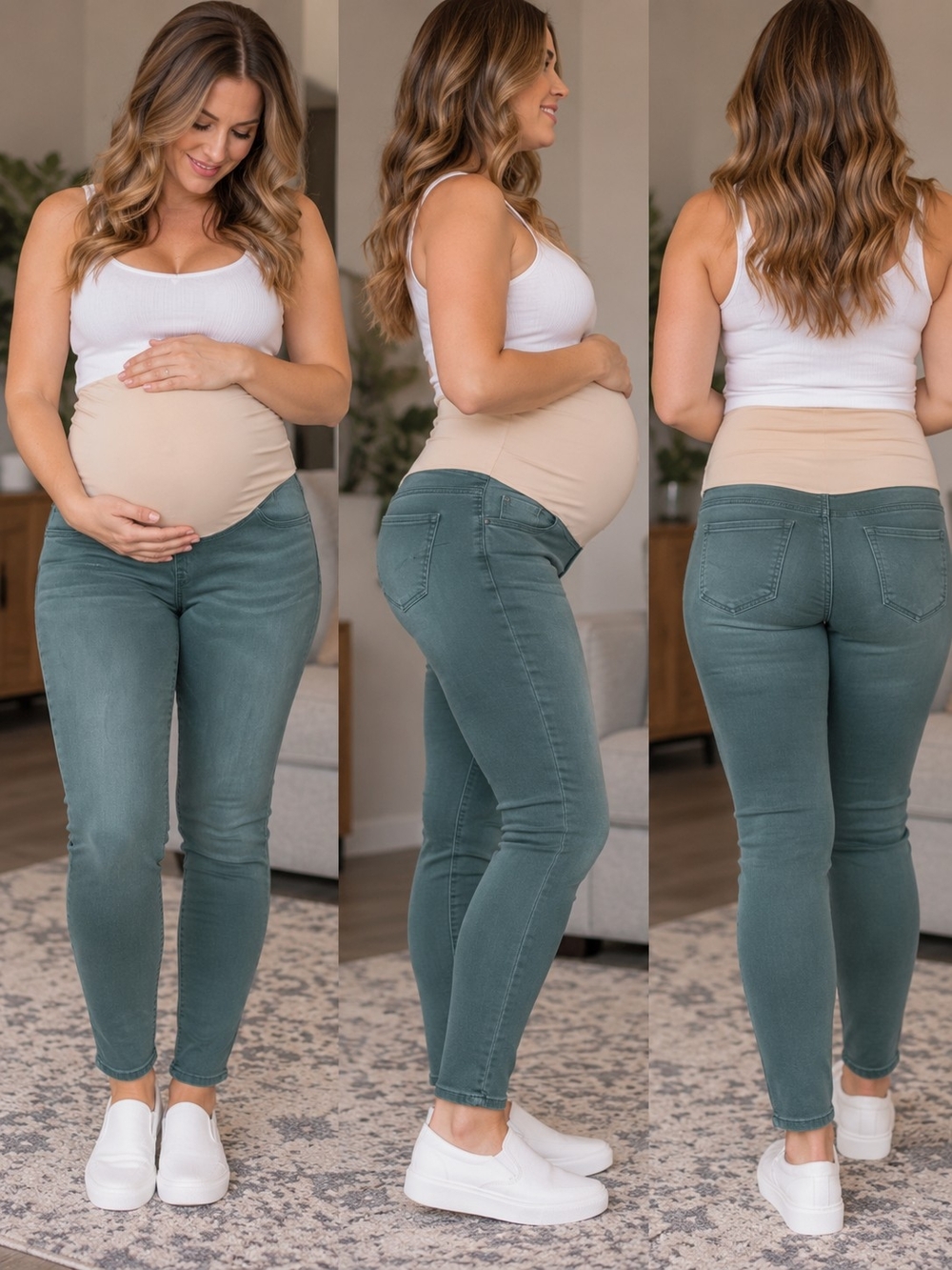 Maternity Slim Fit Indigo Green Jeans - Stretch Bamboo Panel